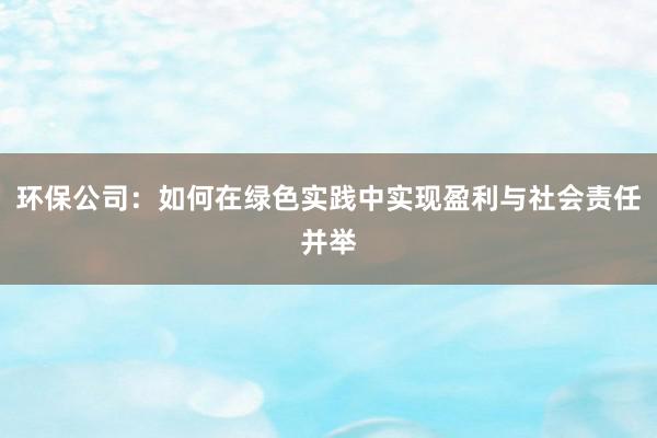 环保公司：如何在绿色实践中实现盈利与社会责任并举